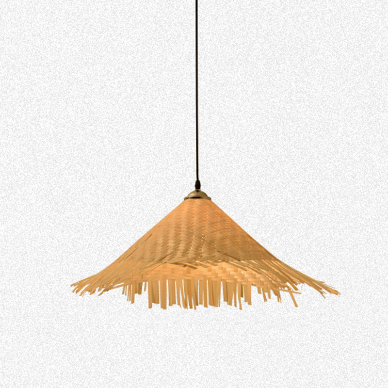 Traditional Farmhouse Conical Bucket Hat Bamboo Leaf 1-Light Pendant Light For Dining Room