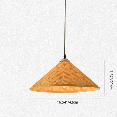 Traditional Farmhouse Conical Bucket Hat Bamboo Leaf 1-Light Pendant Light For Dining Room