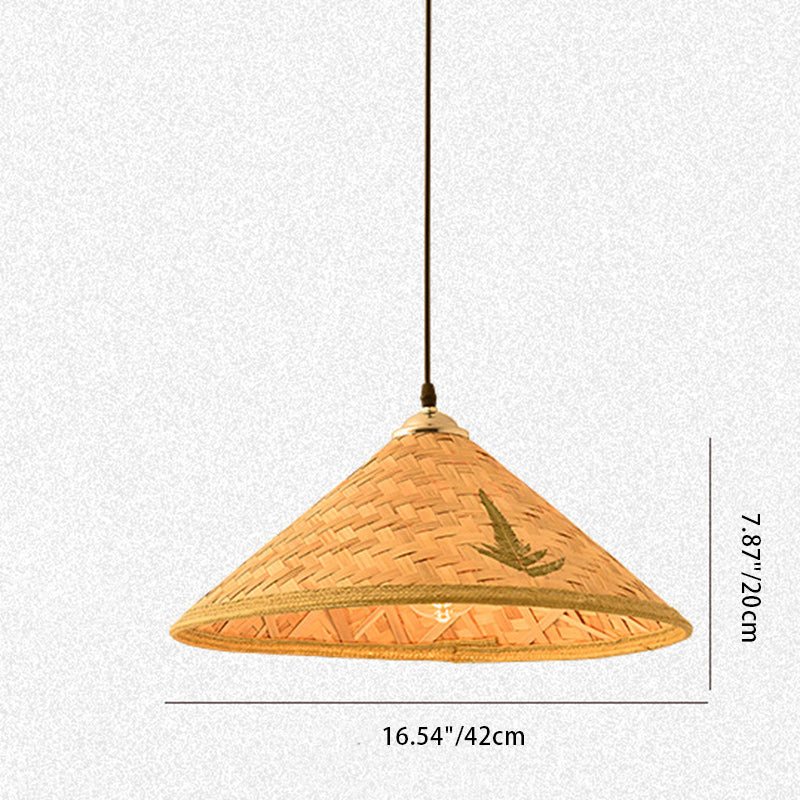 Traditional Farmhouse Conical Bucket Hat Bamboo Leaf 1-Light Pendant Light For Dining Room