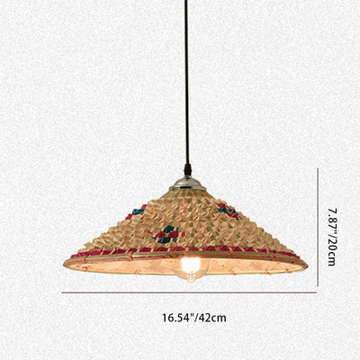 Traditional Farmhouse Conical Bucket Hat Bamboo Leaf 1-Light Pendant Light For Dining Room