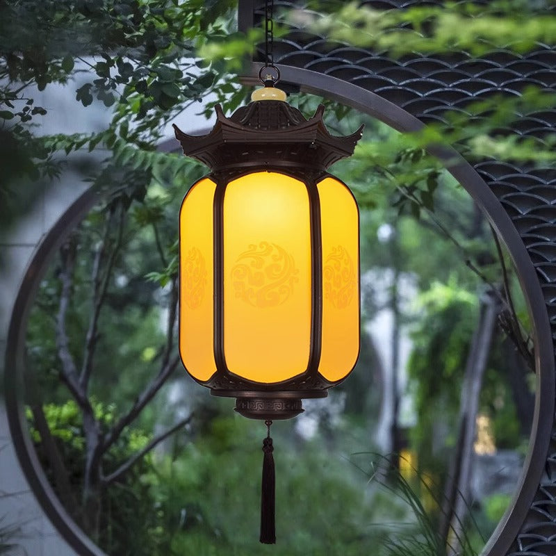 Modern Art Deco Waterproof Lantern Shaped Cylinder Aluminum Acrylic Faux Dolomite 1-Light Pendant Light For Patio