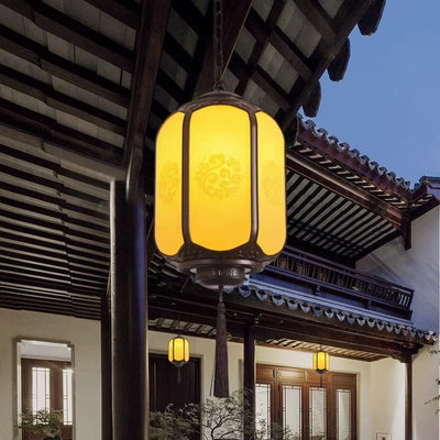 Modern Art Deco Waterproof Lantern Shaped Cylinder Aluminum Acrylic Faux Dolomite 1-Light Pendant Light For Patio