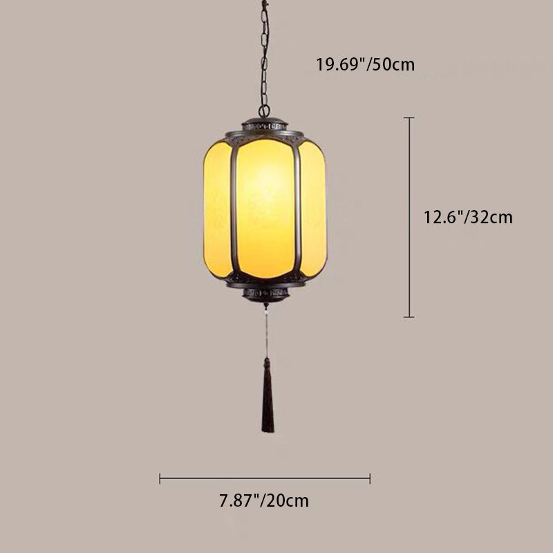 Modern Art Deco Waterproof Lantern Shaped Cylinder Aluminum Acrylic Faux Dolomite 1-Light Pendant Light For Patio