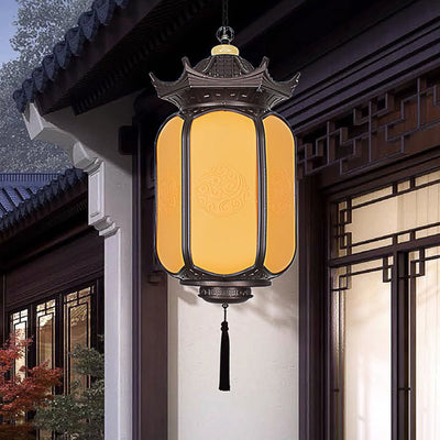 Modern Art Deco Waterproof Lantern Shaped Cylinder Aluminum Acrylic Faux Dolomite 1-Light Pendant Light For Patio