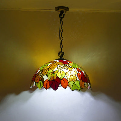 Traditional Tiffany Flower Round Cone Metal Stained Glass 3-Light Pendant Light For Bedroom