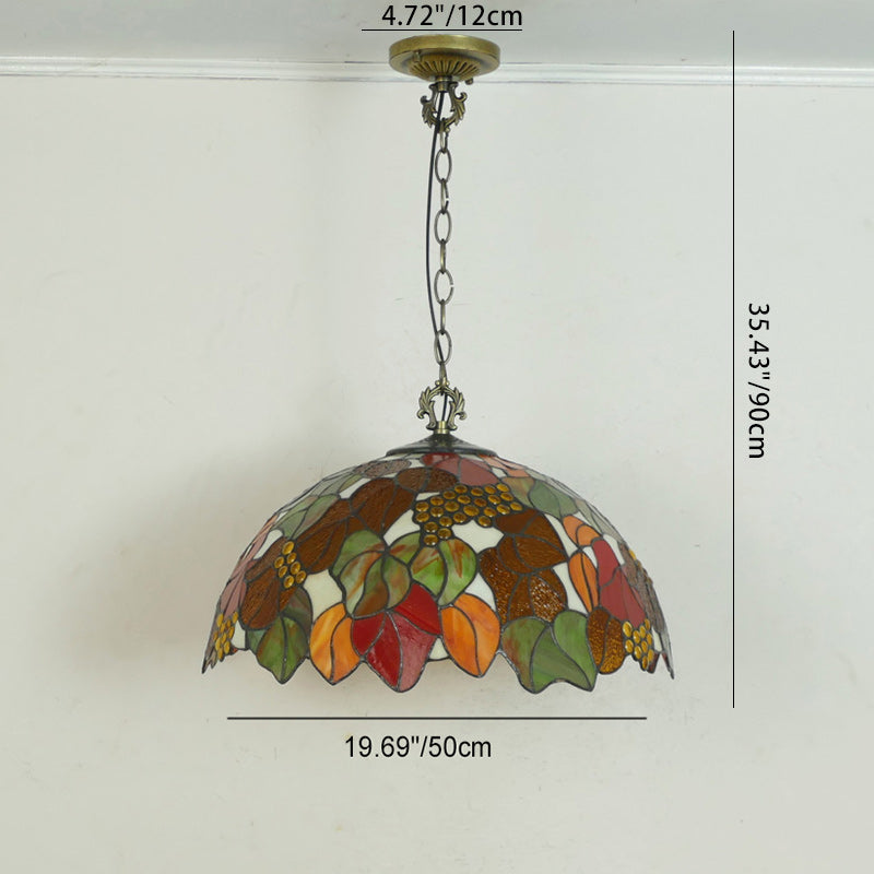 Traditional Tiffany Flower Round Cone Metal Stained Glass 3-Light Pendant Light For Bedroom