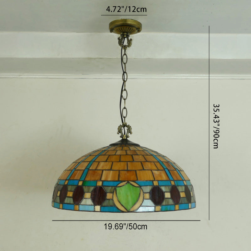 Traditional Tiffany Flower Round Cone Metal Stained Glass 3-Light Pendant Light For Bedroom