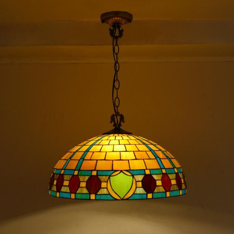 Traditional Tiffany Flower Round Cone Metal Stained Glass 3-Light Pendant Light For Bedroom