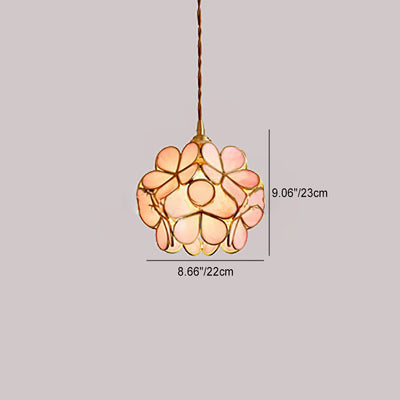 Contemporary Scandinavian Petal Round Globe Copper Glass 1-Light Pendant Light For Bedroom