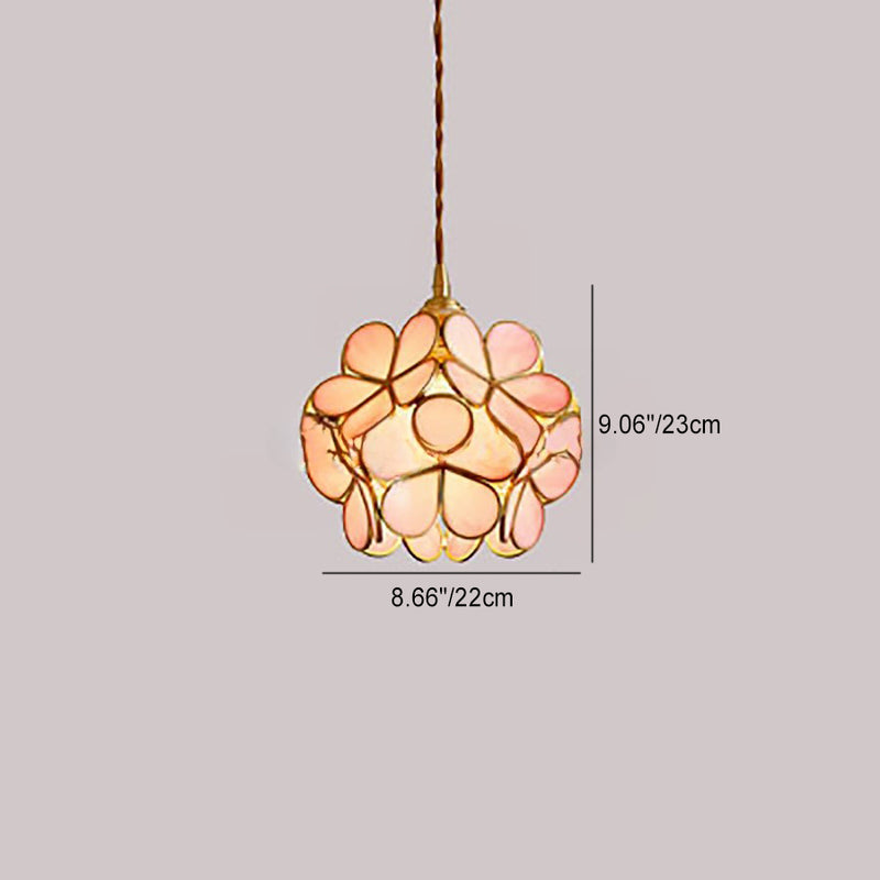 Contemporary Scandinavian Petal Round Globe Copper Glass 1-Light Pendant Light For Bedroom