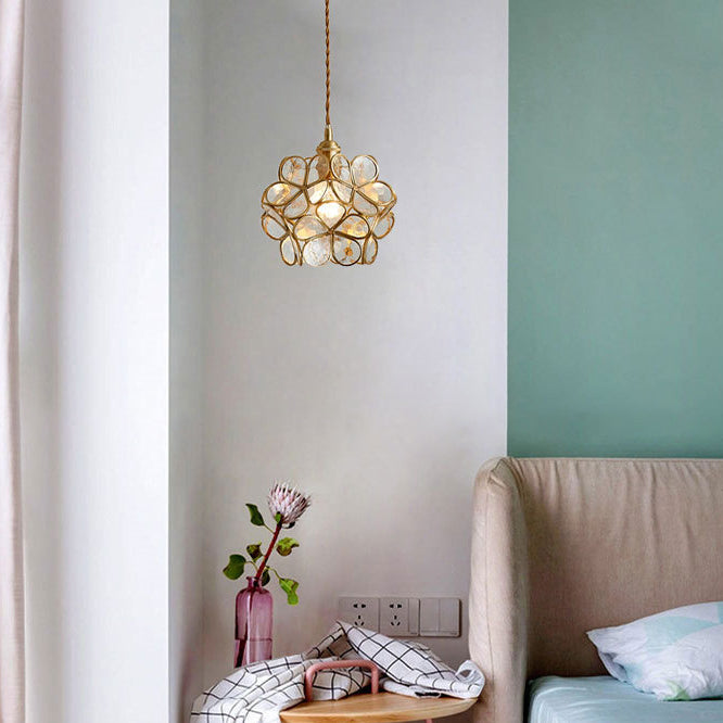 Contemporary Scandinavian Petal Round Globe Copper Glass 1-Light Pendant Light For Bedroom