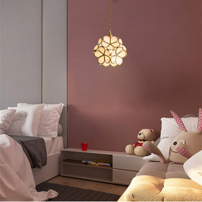 Contemporary Scandinavian Petal Round Globe Copper Glass 1-Light Pendant Light For Bedroom