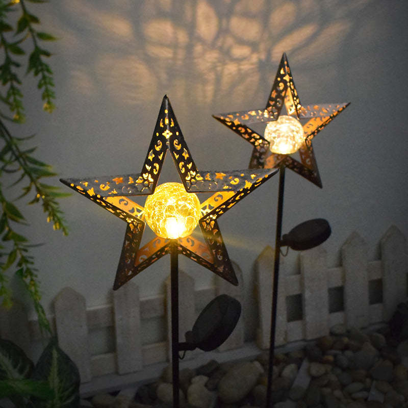 Modern Art Deco Solar Waterproof Ground Plug Star Sun Moon Iron Glass LED Outdoor Light For Garden