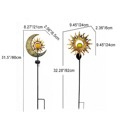 Modern Art Deco Solar Waterproof Ground Plug Star Sun Moon Iron Glass LED Outdoor Light For Garden