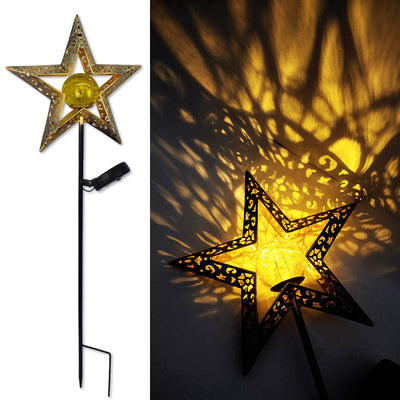 Modern Art Deco Solar Waterproof Ground Plug Star Sun Moon Iron Glass LED Outdoor Light For Garden