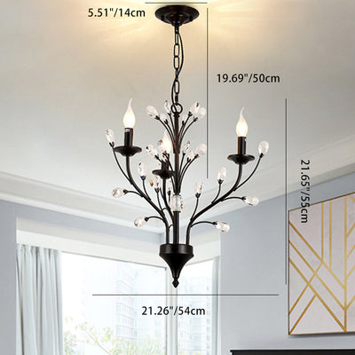 Traditional French Candle Dendritic Iron Crystal 3/6/9/12 Light Chandelier For Living Room