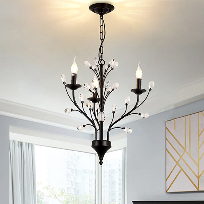 Traditional French Candle Dendritic Iron Crystal 3/6/9/12 Light Chandelier For Living Room