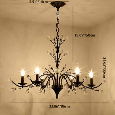 Traditional French Candle Dendritic Iron Crystal 3/6/9/12 Light Chandelier For Living Room