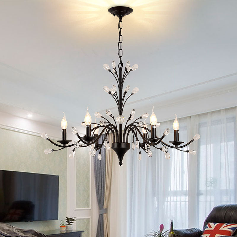 Traditional French Candle Dendritic Iron Crystal 3/6/9/12 Light Chandelier For Living Room