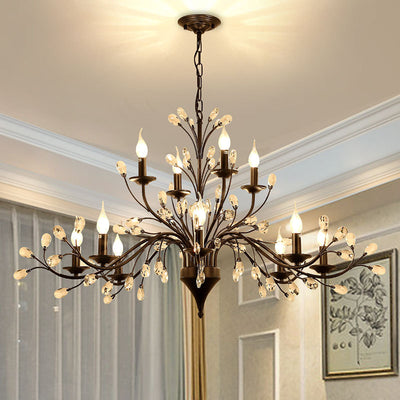 Traditional French Candle Dendritic Iron Crystal 3/6/9/12 Light Chandelier For Living Room