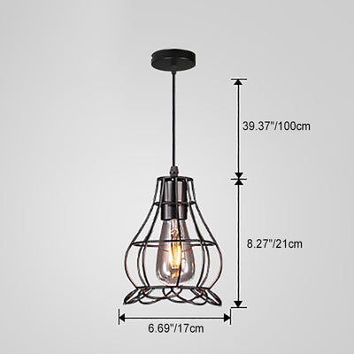 Contemporary Industrial Iron Cage Round Oval Pentagram Iron 1-Light Pendant Light For Dining Room