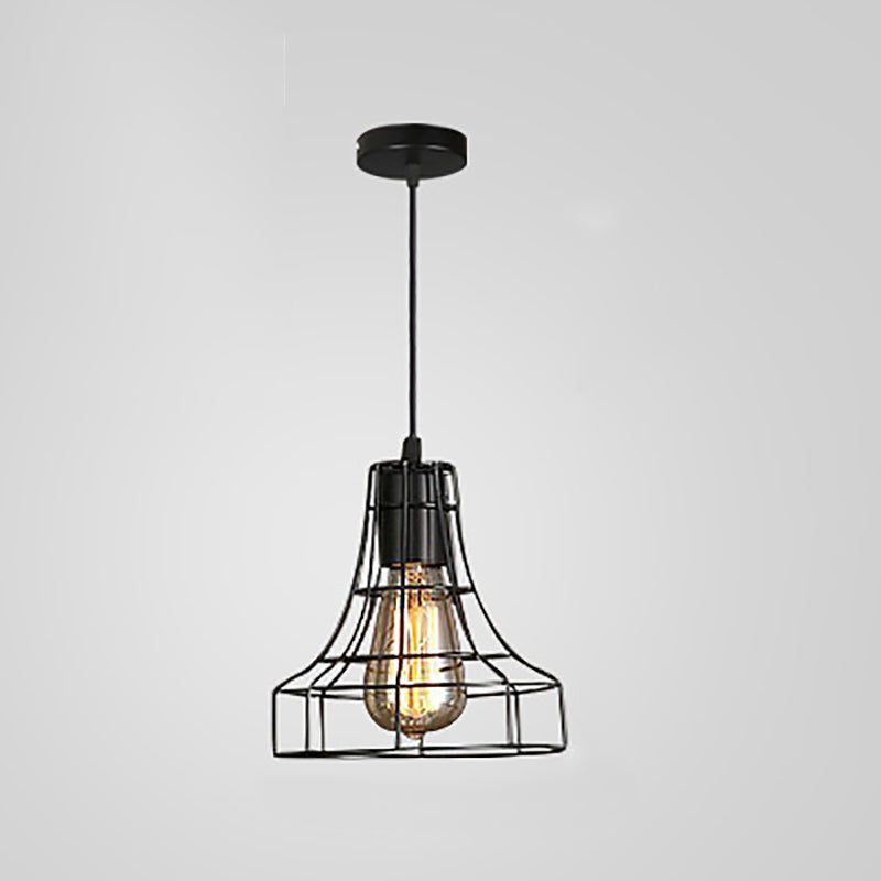 Contemporary Industrial Iron Cage Round Oval Pentagram Iron 1-Light Pendant Light For Dining Room