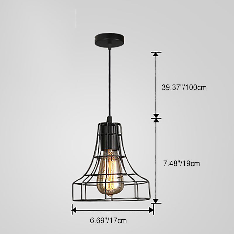 Contemporary Industrial Iron Cage Round Oval Pentagram Iron 1-Light Pendant Light For Dining Room