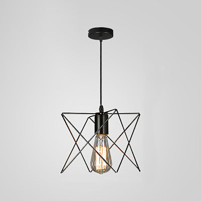 Contemporary Industrial Iron Cage Round Oval Pentagram Iron 1-Light Pendant Light For Dining Room