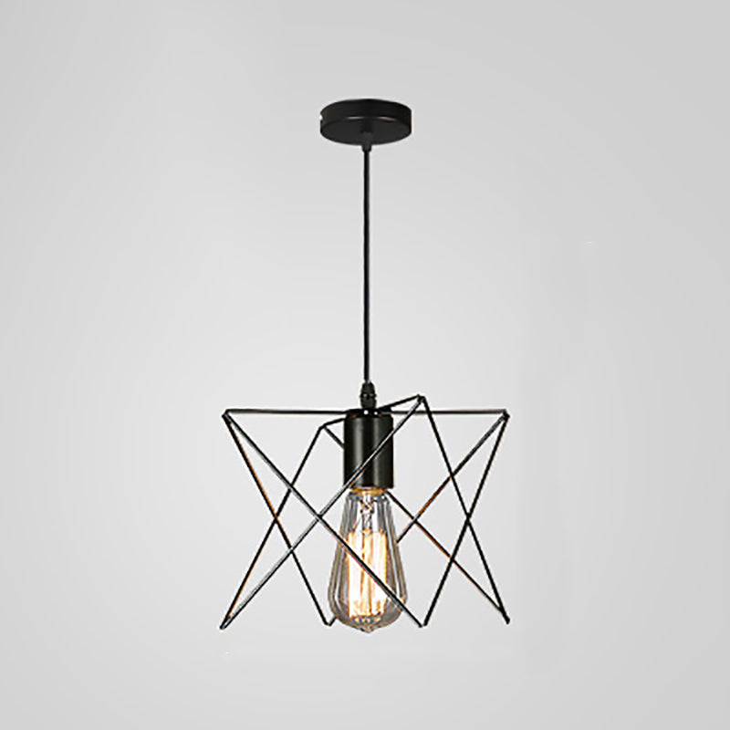 Contemporary Industrial Iron Cage Round Oval Pentagram Iron 1-Light Pendant Light For Dining Room