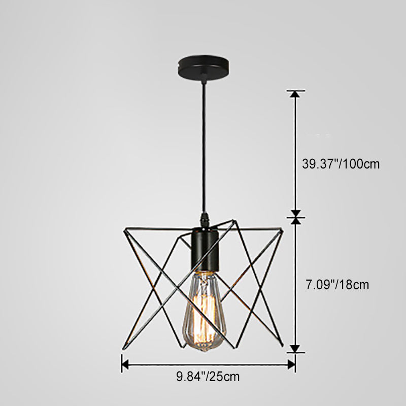 Contemporary Industrial Iron Cage Round Oval Pentagram Iron 1-Light Pendant Light For Dining Room