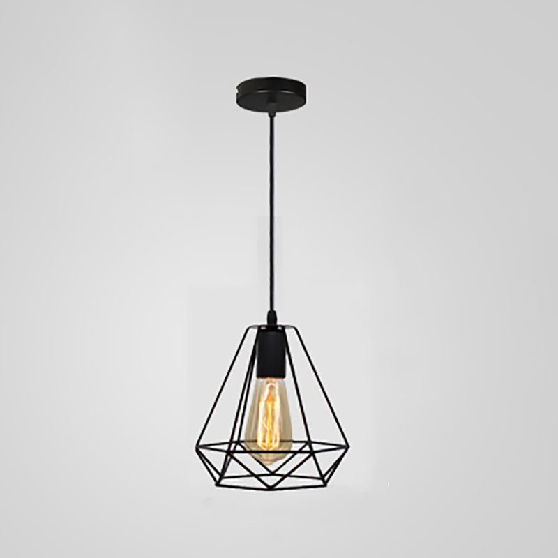 Contemporary Industrial Iron Cage Round Oval Pentagram Iron 1-Light Pendant Light For Dining Room