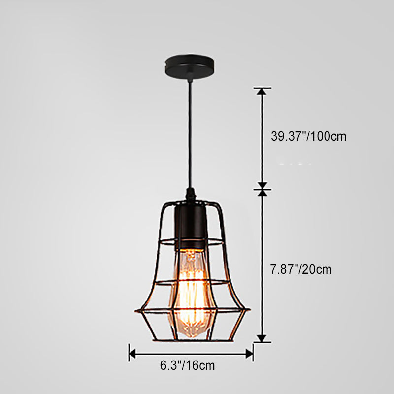 Contemporary Industrial Iron Cage Round Oval Pentagram Iron 1-Light Pendant Light For Dining Room