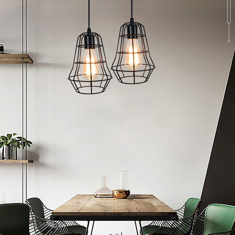 Contemporary Industrial Iron Cage Round Oval Pentagram Iron 1-Light Pendant Light For Dining Room