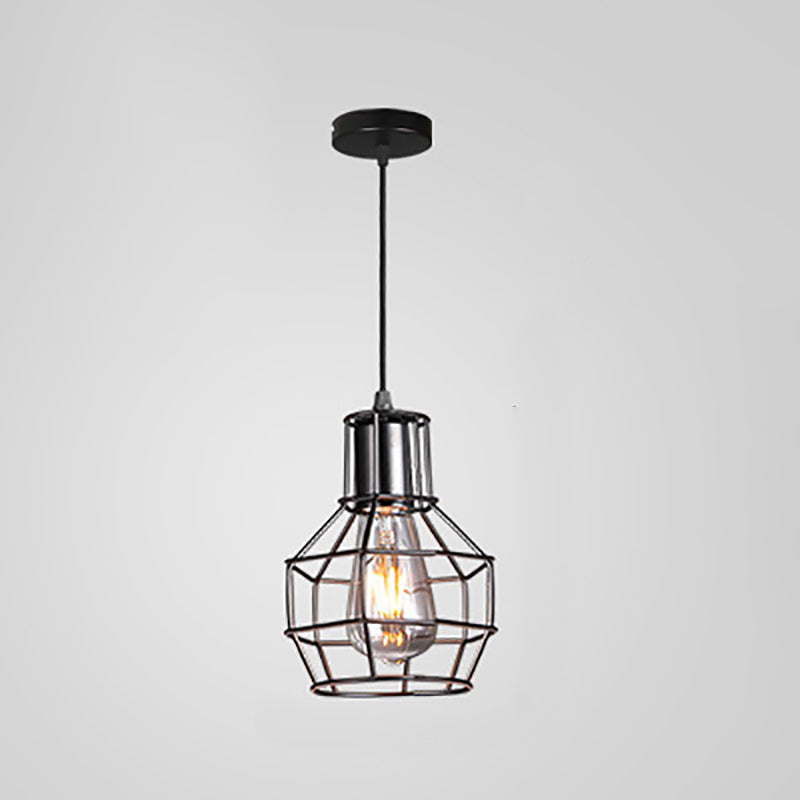 Contemporary Industrial Iron Cage Round Oval Pentagram Iron 1-Light Pendant Light For Dining Room