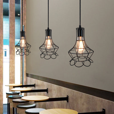 Contemporary Industrial Iron Cage Round Oval Pentagram Iron 1-Light Pendant Light For Dining Room