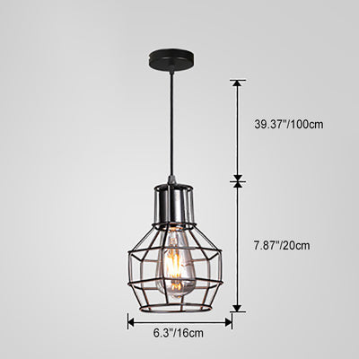 Contemporary Industrial Iron Cage Round Oval Pentagram Iron 1-Light Pendant Light For Dining Room