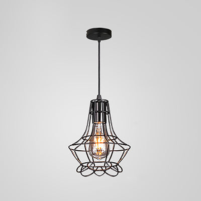 Contemporary Industrial Iron Cage Round Oval Pentagram Iron 1-Light Pendant Light For Dining Room