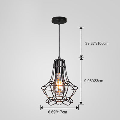 Contemporary Industrial Iron Cage Round Oval Pentagram Iron 1-Light Pendant Light For Dining Room