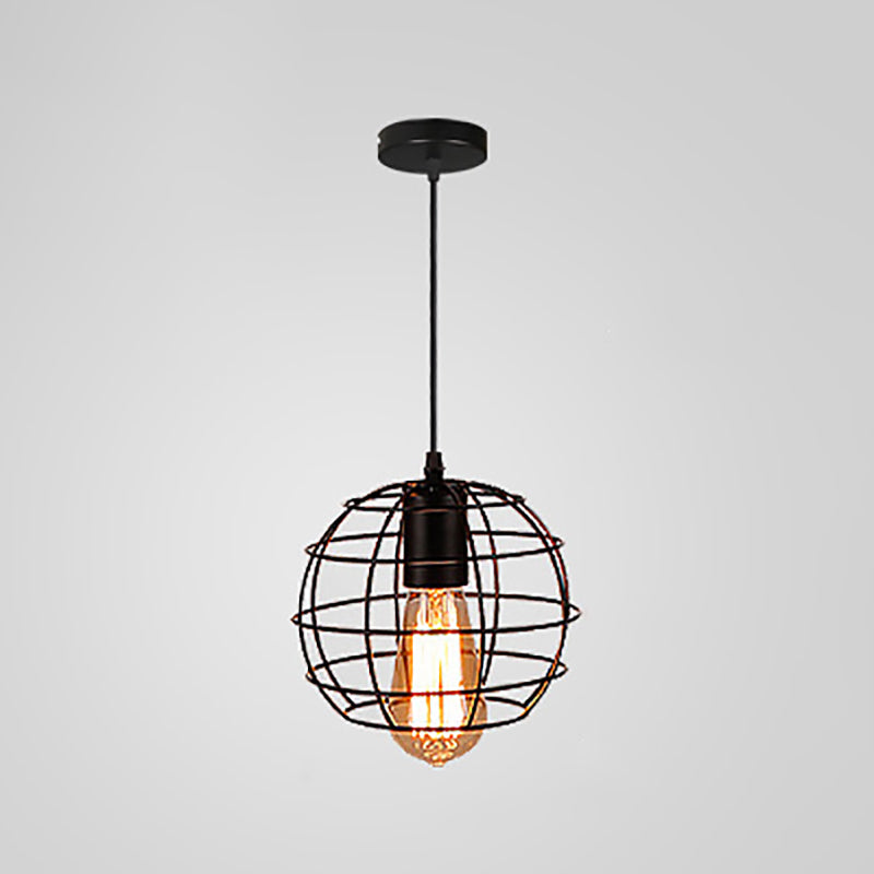 Contemporary Industrial Iron Cage Round Oval Pentagram Iron 1-Light Pendant Light For Dining Room