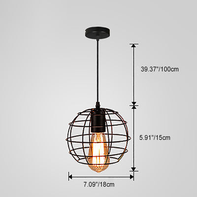 Contemporary Industrial Iron Cage Round Oval Pentagram Iron 1-Light Pendant Light For Dining Room