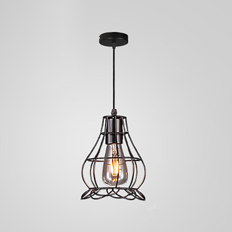 Contemporary Industrial Iron Cage Round Oval Pentagram Iron 1-Light Pendant Light For Dining Room