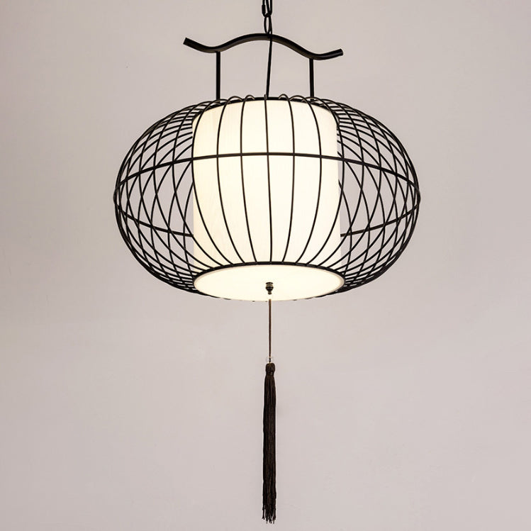 Traditional Vintage Birdcage Round Oval Metal Fabric 1-Light Pendant Light For Dining Room