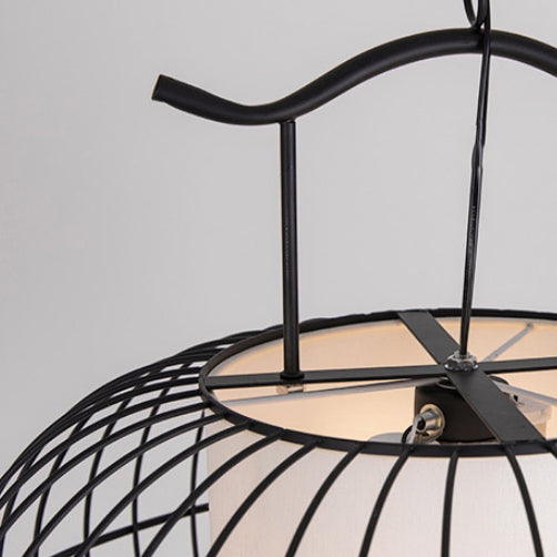 Traditional Vintage Birdcage Round Oval Metal Fabric 1-Light Pendant Light For Dining Room