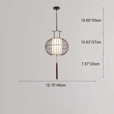 Traditional Vintage Birdcage Round Oval Metal Fabric 1-Light Pendant Light For Dining Room