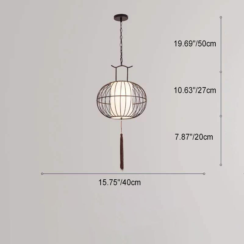 Traditional Vintage Birdcage Round Oval Metal Fabric 1-Light Pendant Light For Dining Room