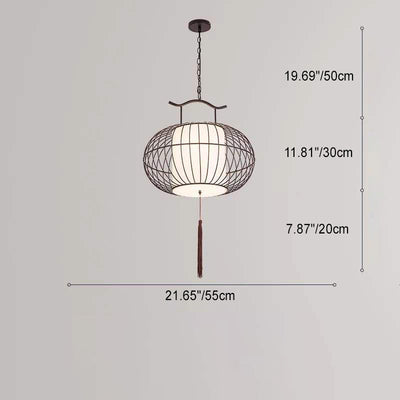 Traditional Vintage Birdcage Round Oval Metal Fabric 1-Light Pendant Light For Dining Room