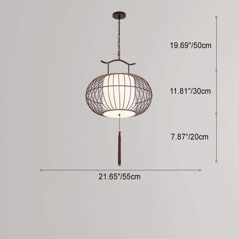 Traditional Vintage Birdcage Round Oval Metal Fabric 1-Light Pendant Light For Dining Room