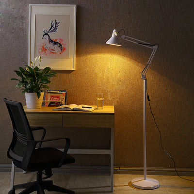 Contemporary Scandinavian Retractable Swivel Round Iron 1-Light Standing Floor Lamp For Bedroom