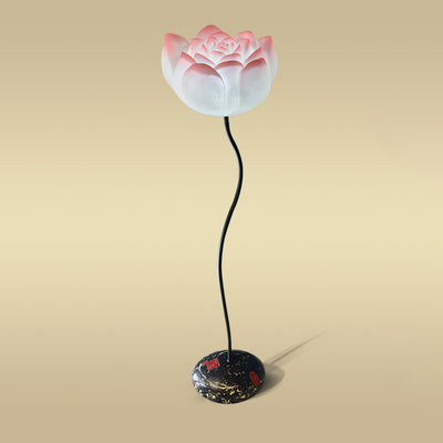 Modern Art Deco Lotus Flower Round Iron Resin 1-Light Standing Floor Lamp For Bedroom