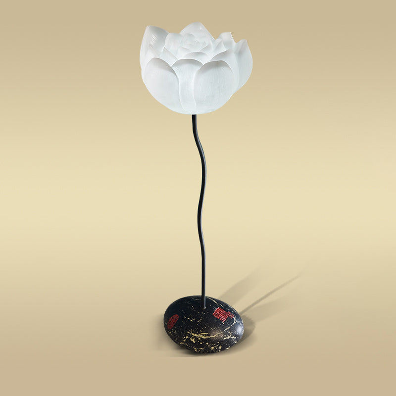 Modern Art Deco Lotus Flower Round Iron Resin 1-Light Standing Floor Lamp For Bedroom